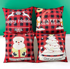 Christmas Pillowcase 18×18 inch Set of 4 Pillowcases red Holiday Sofa Linen Pillowcase Christmas Series Decorations Cushion Cover Hugging Pillowcase Invisible Zipper Square Pillowcase