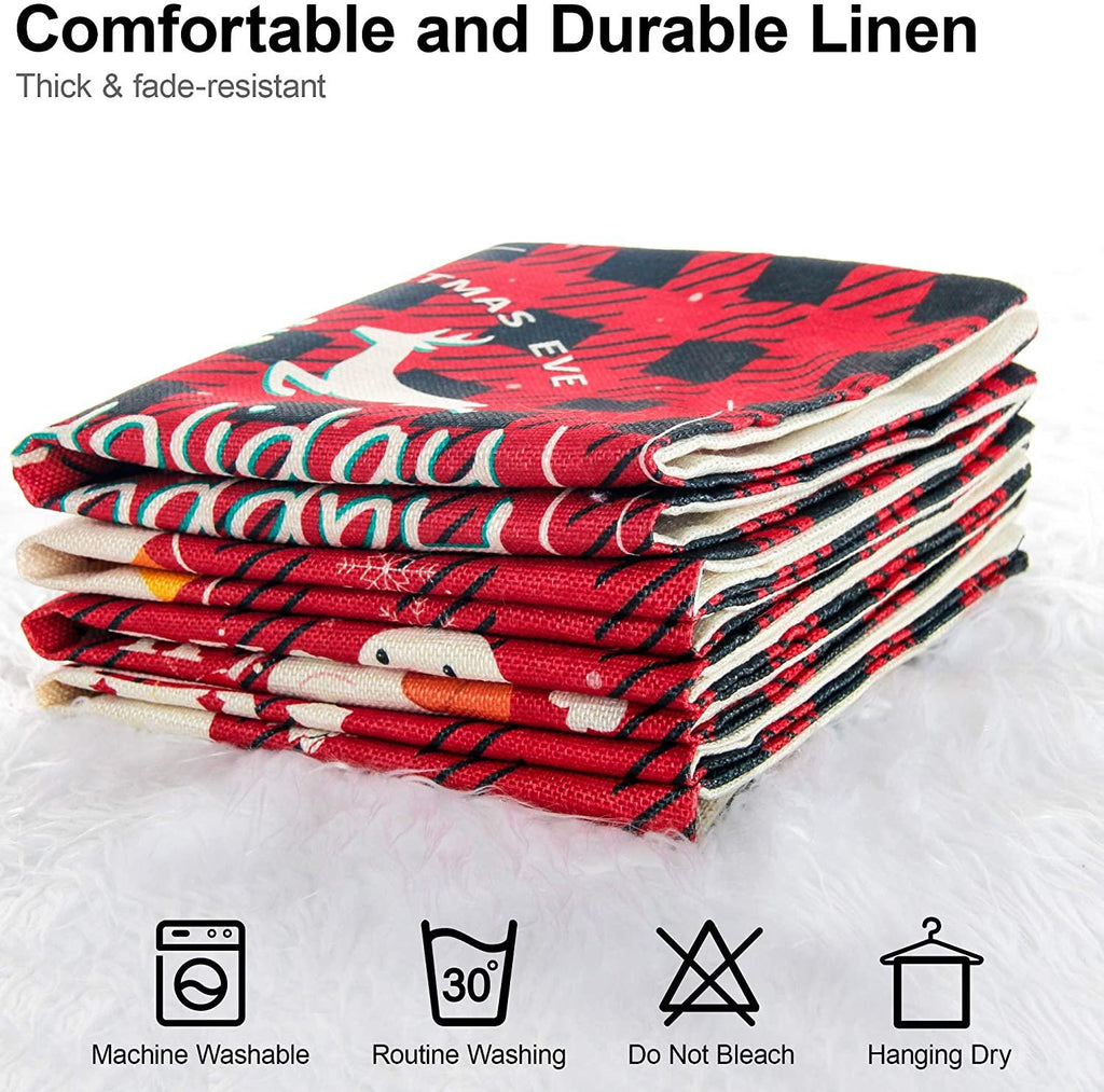 Christmas Pillowcase 18×18 inch red Holiday Farmhouse Sofa Linen Pillowcase Christmas Series Decorations Cushion Cover Hugging Pillowcase Invisible Zipper Square Pillowcase（4 Pillowcases）