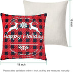 Christmas Pillows 18 x 18 inch 4 Piece Set Holiday Decoration Winter Decoration Green and red Buffalo Plaid Rustic Linen Printed Christmas Sofa Decorative Pillowcase