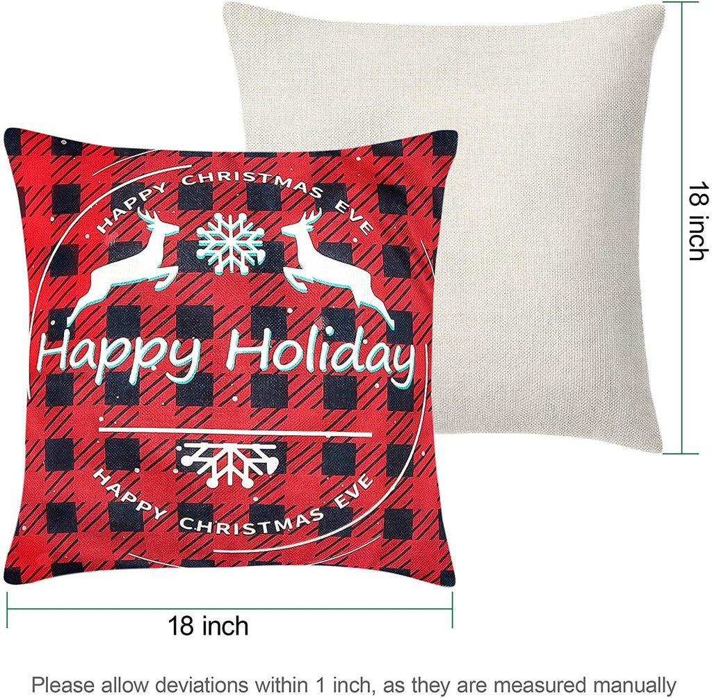 4 Packs Christmas Pillows Covers 18x18 Christmas Decorations Pillows Covers Merry Christmas Decorative Throw Pillows Cases Sofa Indoor Home Décor Santa Claus Christmas Tree Snowman elk