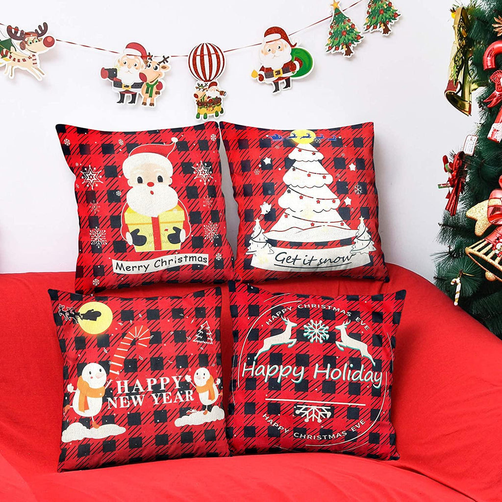 Christmas Pillowcase 18×18 inch Set of 4 Pillowcases red Holiday Sofa Linen Pillowcase Christmas Series Decorations Cushion Cover Hugging Pillowcase Invisible Zipper Square Pillowcase