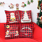 Christmas Holiday Pillowcase Set of 4 Pillowcases Linen printSanta Claus Christmas Tree Snowman elk Pillowcase 18x18 inches, Christmas Hug Pillowcase for Home and car Decoration
