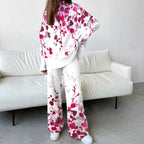 Women's Elegant Rose Red Rose Print Suit
