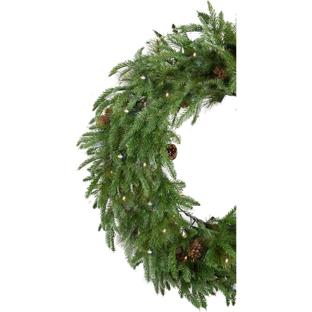 48 in. Norway Pine Artificial Holiday Wreath with Clear LED String Lights