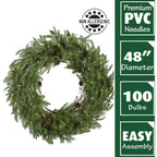 48 in. Norway Pine Artificial Holiday Wreath with Clear LED String Lights