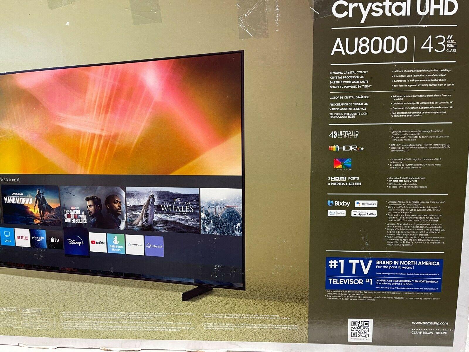 samsung 43"tv un43au8000bxza class 4k crystal uhd (2160p) led smart tv with hdr