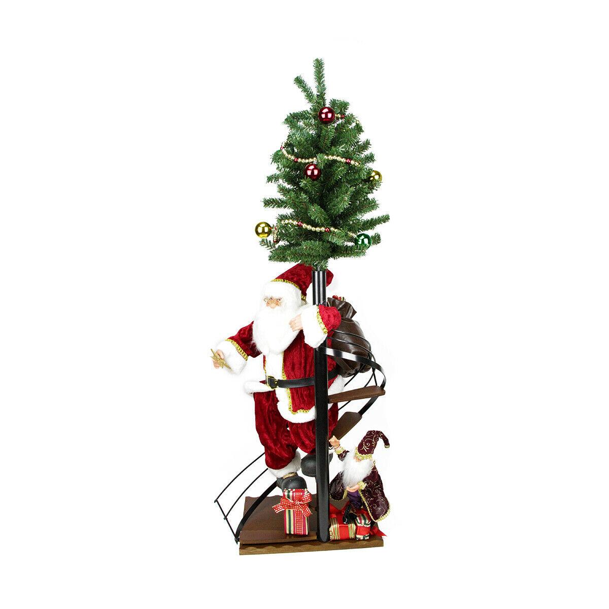 Northlight 50" Santa Claus Spiral Staircase Tree Elf Christmas Figure Base