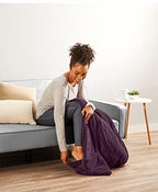 Sunbeam Microplush Comfy Toes Electric Heated Throw Blanket Foot Pocket Winter Bloom Purple