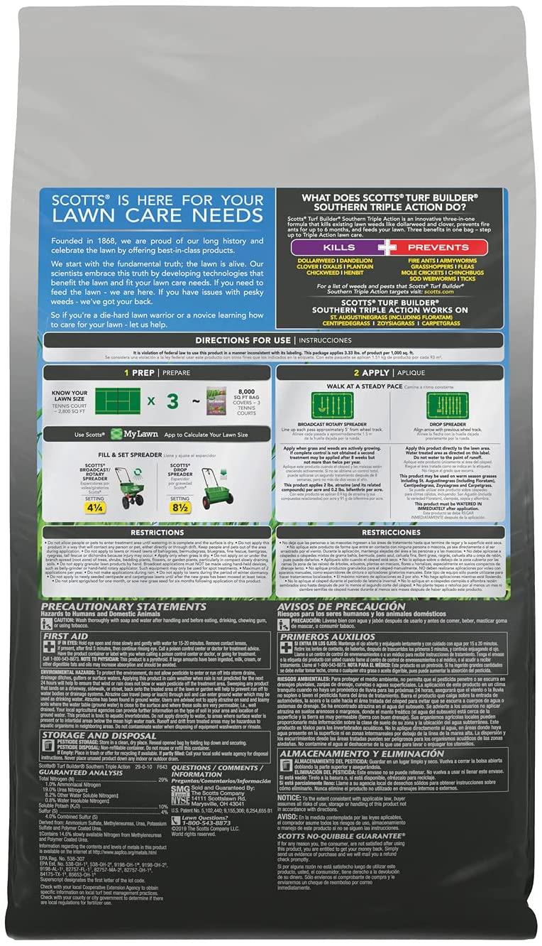 scotts turf builder southern triple action - combination weed killer, fire ant preventer, and fertilizer, 26.64 lbs., 8,000 sq. ft.