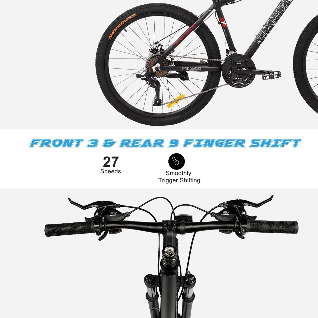 PEXMOR 27.5" Mountain Bike, 27 Speed Outdoor Cycling Road Bike, with Aluminum Alloy Frame, Black/Red