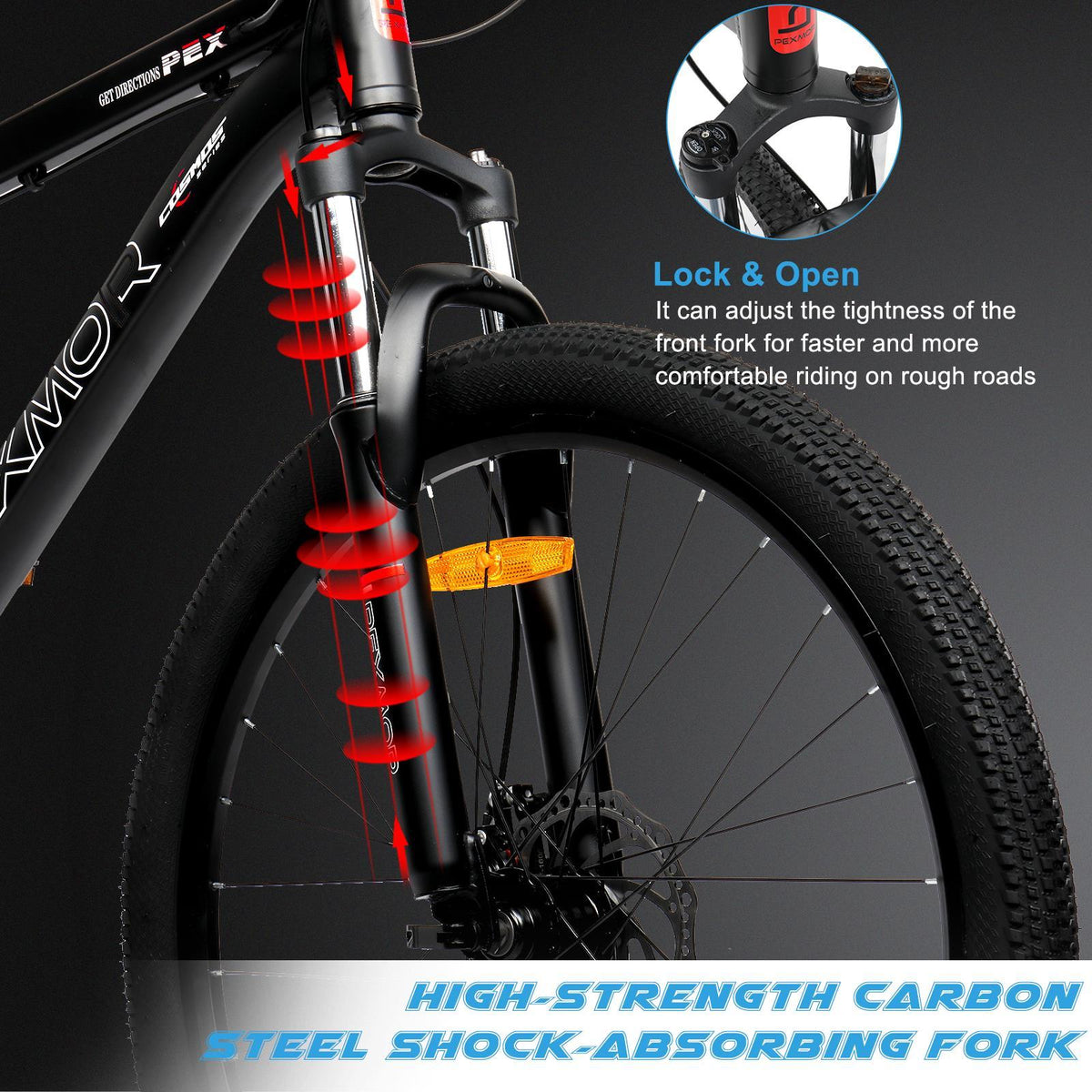 PEXMOR 27.5" Mountain Bike, 27 Speed Outdoor Cycling Road Bike, with Aluminum Alloy Frame, Black/Red