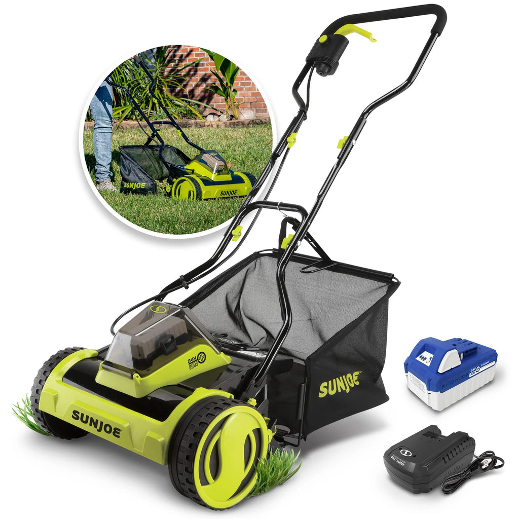 Cordless Electric Push Lawn Mower with 11.9-Gal Bag, 15-Inch Cutting Width, 360W Motor - Heavy-Duty Yard Trimmer for Gardening Care and Maintenance, IONMAX 24V-CRLM15