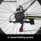 Eurobike Mountain Bike 21 Speed 27.5 Inch Wheels Shock Absorption Front Fork Dual Disc Brakes for Mens Bicycle