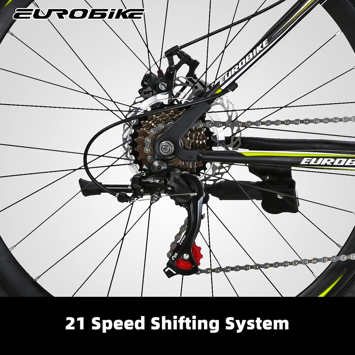 Eurobike Mountain Bike 21 Speed 27.5 Inch Wheels Shock Absorption Front Fork Dual Disc Brakes for Mens Bicycle