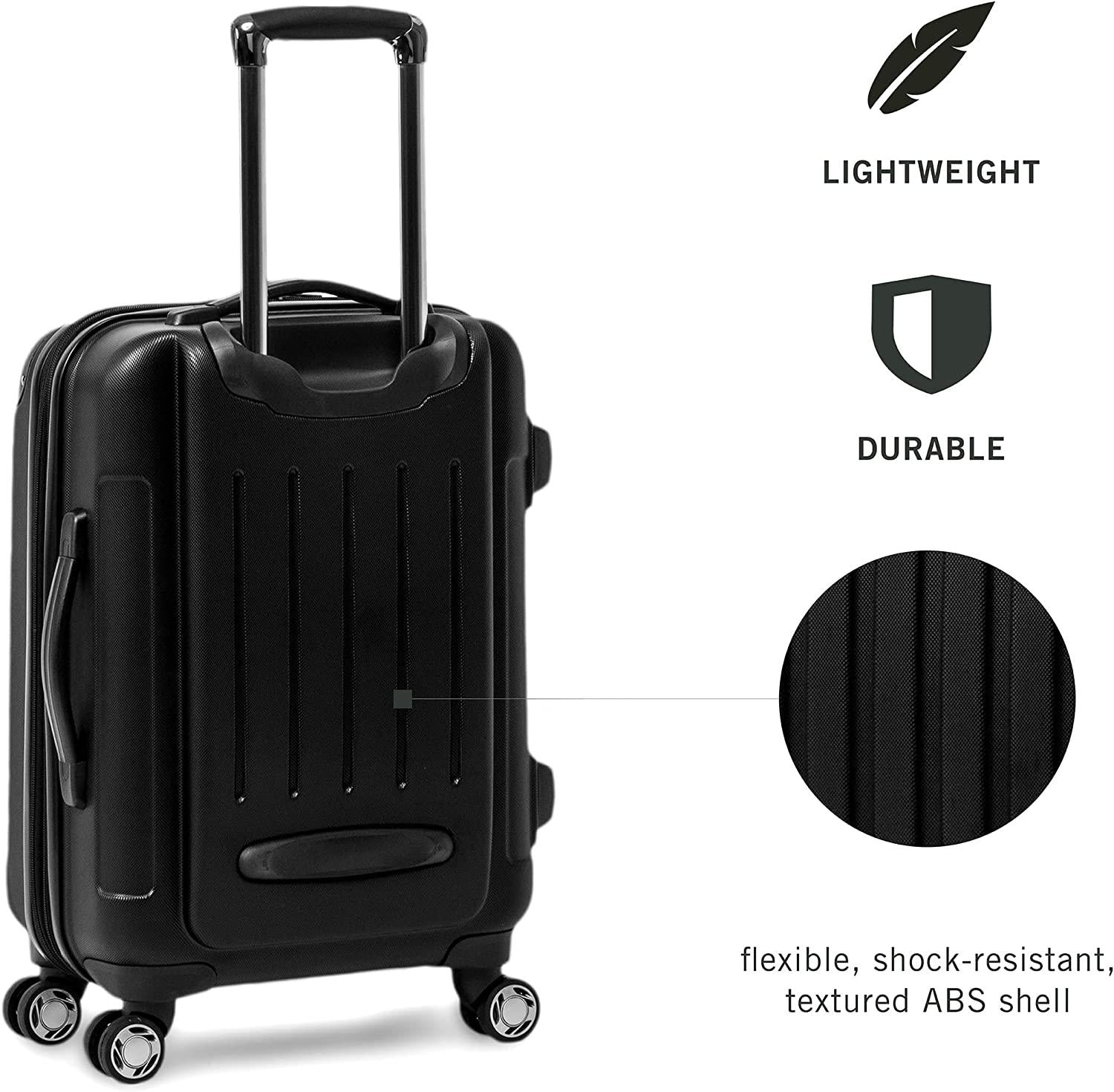 Renegade 20” Carry-On Luggage Lightweight Hardside Expandable 8-Wheel Spinner Travel Cabin Suitcase, Black, inch
