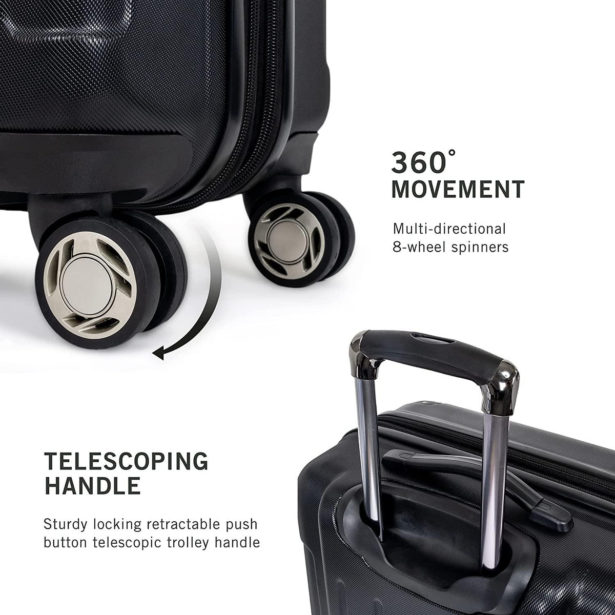Renegade 20” Carry-On Luggage Lightweight Hardside Expandable 8-Wheel Spinner Travel Cabin Suitcase, Black, inch