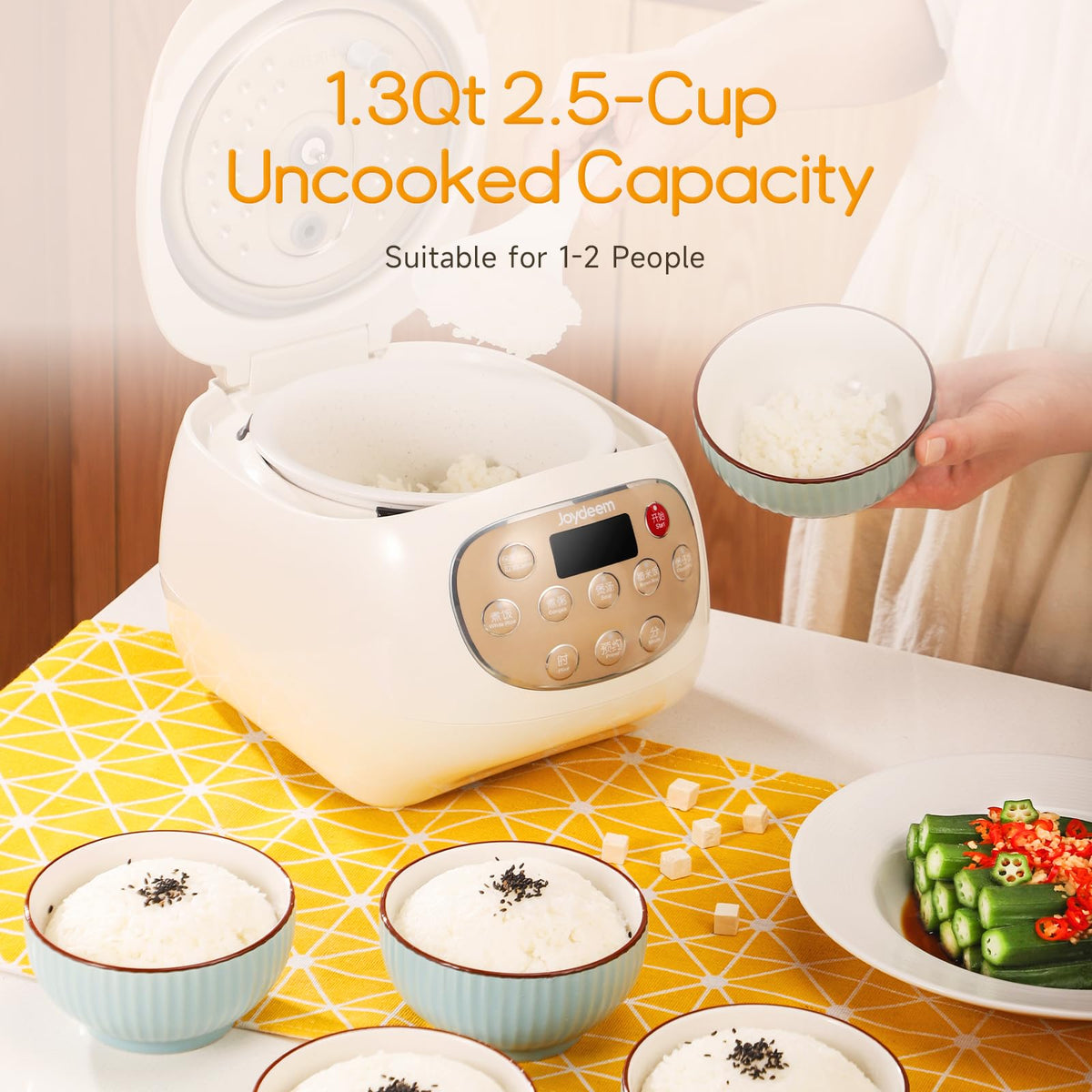 Mini Ceramic Rice Cooker, 2.5 Cups Uncooked Rice Cookers with Pure Ceramic Inner Pot, Healthy & PFOA Free, 1.2L/1.3 qt, DFB-C120