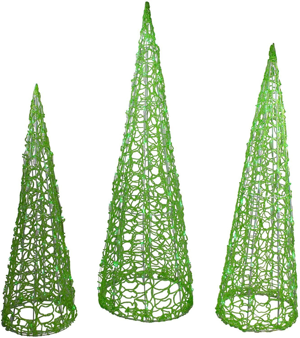 Hofert Set of 3 Green LED Lighted Cone Tree Christmas Outdoor Decoration