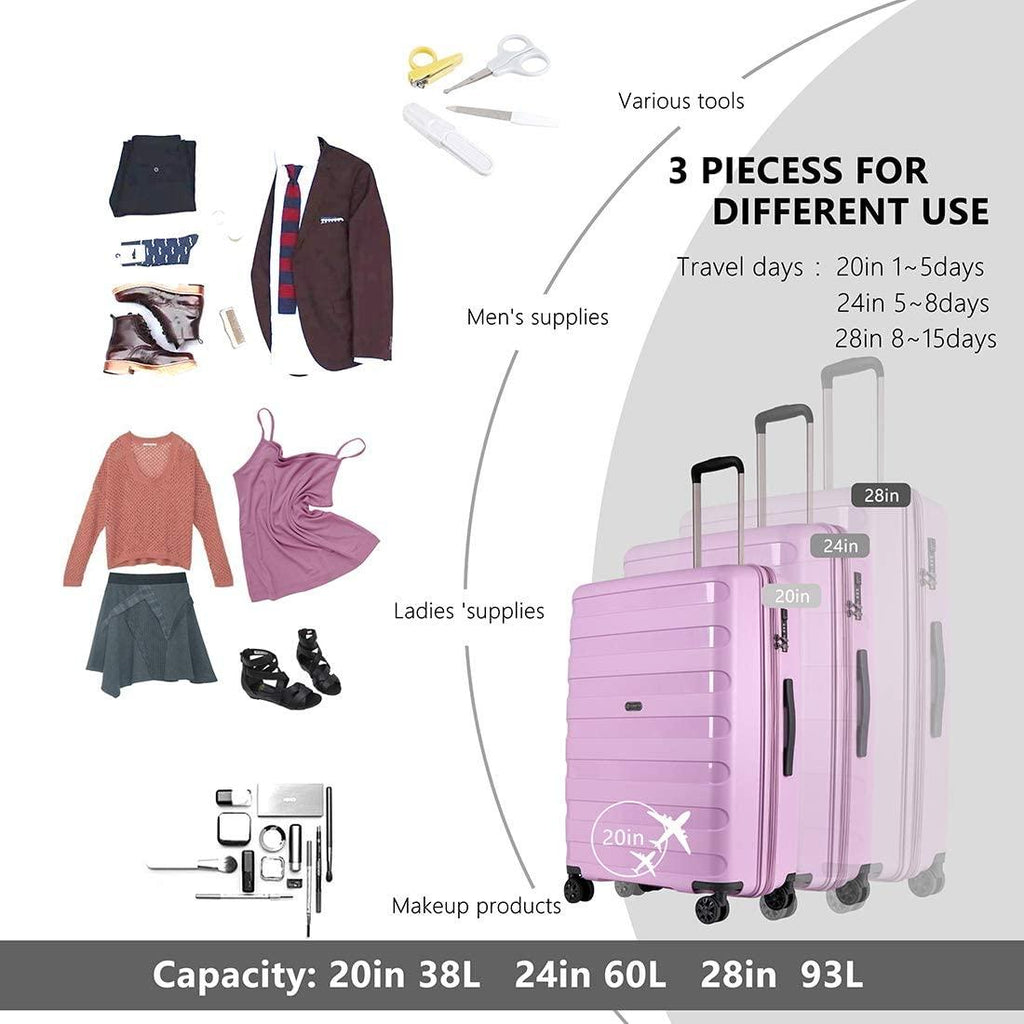 Anti-scratch PP Material Hardside Spinner luggage, 28inch Expansion luggage, Wear-resistant, Lightweight Spinner Expandable Suitcase Luggage with Wheels