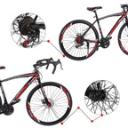 Wjhwsx Road Bike 26IN 21 Speed Lightweight Aluminum Road Bike Disc Brakes Begasso s Aluminum Frame Full Suspension ，Man Women Black
