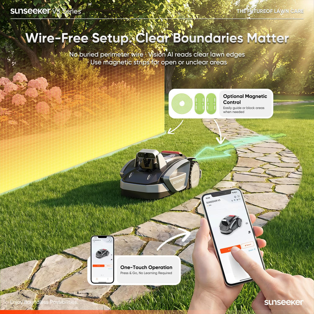 V3 Wireless Robot Lawn Mower for Small Yards, 0.15 Acre/6,400 Sq. Ft., Vision AI Obstacle Detection, One-Click Start, App Control, Auto Recharge, 42% Slope