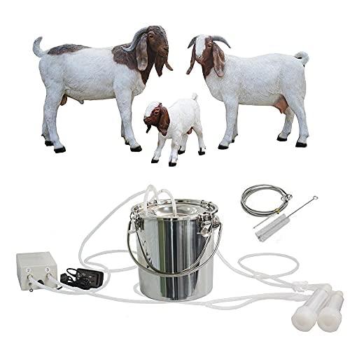 mapotad 7l goat pulsation vacuum electric milking machine, automatic portable pulse breast pump with 2 teat cups stainless steel bucket for goat