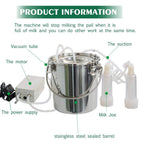 mapotad 7l goat pulsation vacuum electric milking machine, automatic portable pulse breast pump with 2 teat cups stainless steel bucket for goat