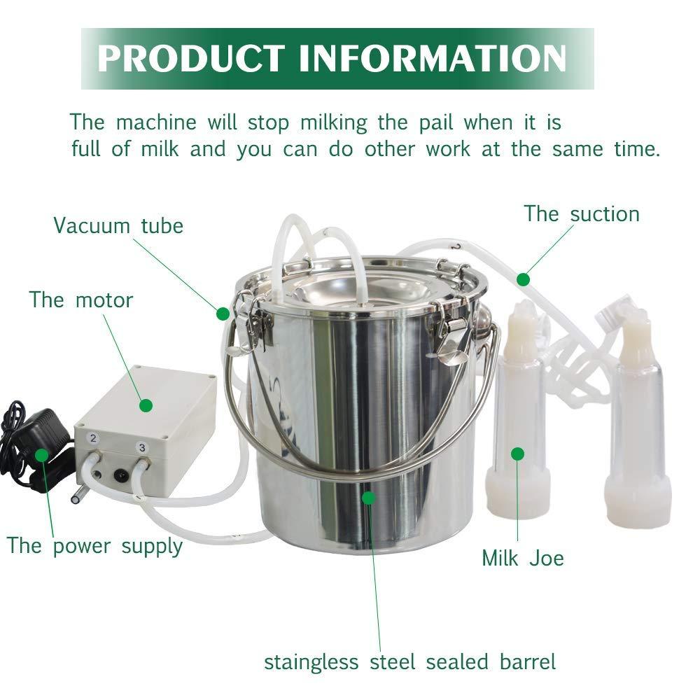 mapotad 7l goat pulsation vacuum electric milking machine, automatic portable pulse breast pump with 2 teat cups stainless steel bucket for goat