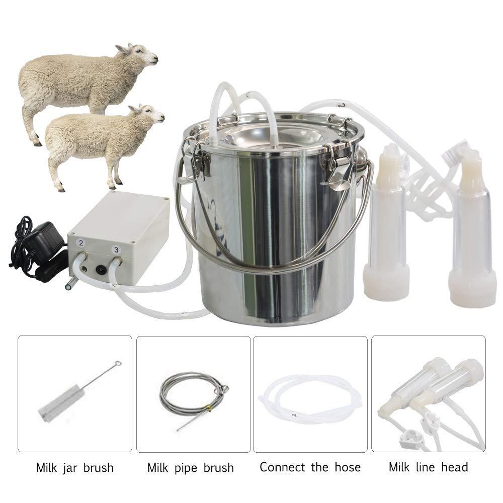 mapotad 7l goat pulsation vacuum electric milking machine, automatic portable pulse breast pump with 2 teat cups stainless steel bucket for goat