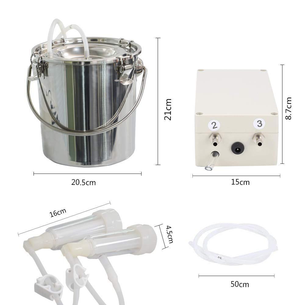 mapotad 7l goat pulsation vacuum electric milking machine, automatic portable pulse breast pump with 2 teat cups stainless steel bucket for goat
