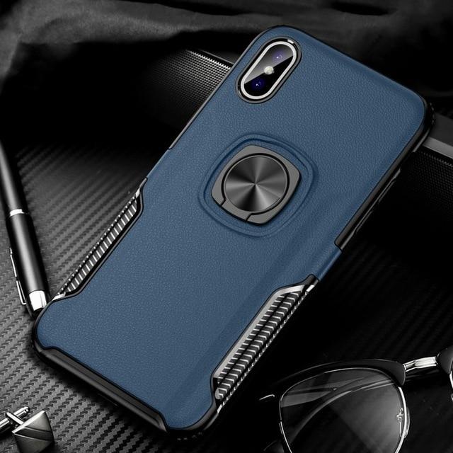 Luxury Leather PC Ring Holder Case for iPhone X XR XS Max