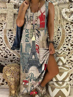 Fashion Printed V-neck Long Dress