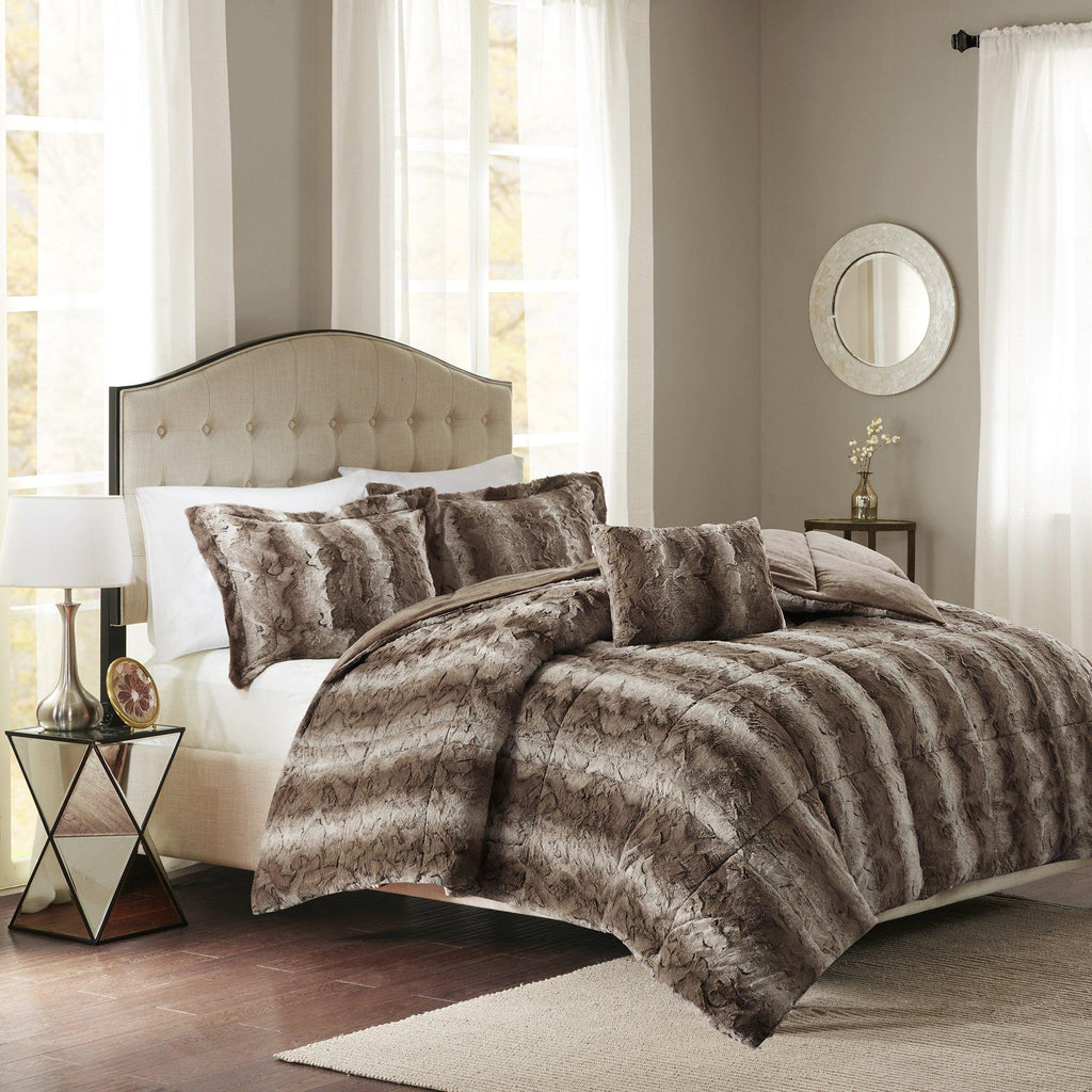 Gracie Mills Zuri Faux Fur Comforter Set Chocolate Full/Queen - MP10-3074