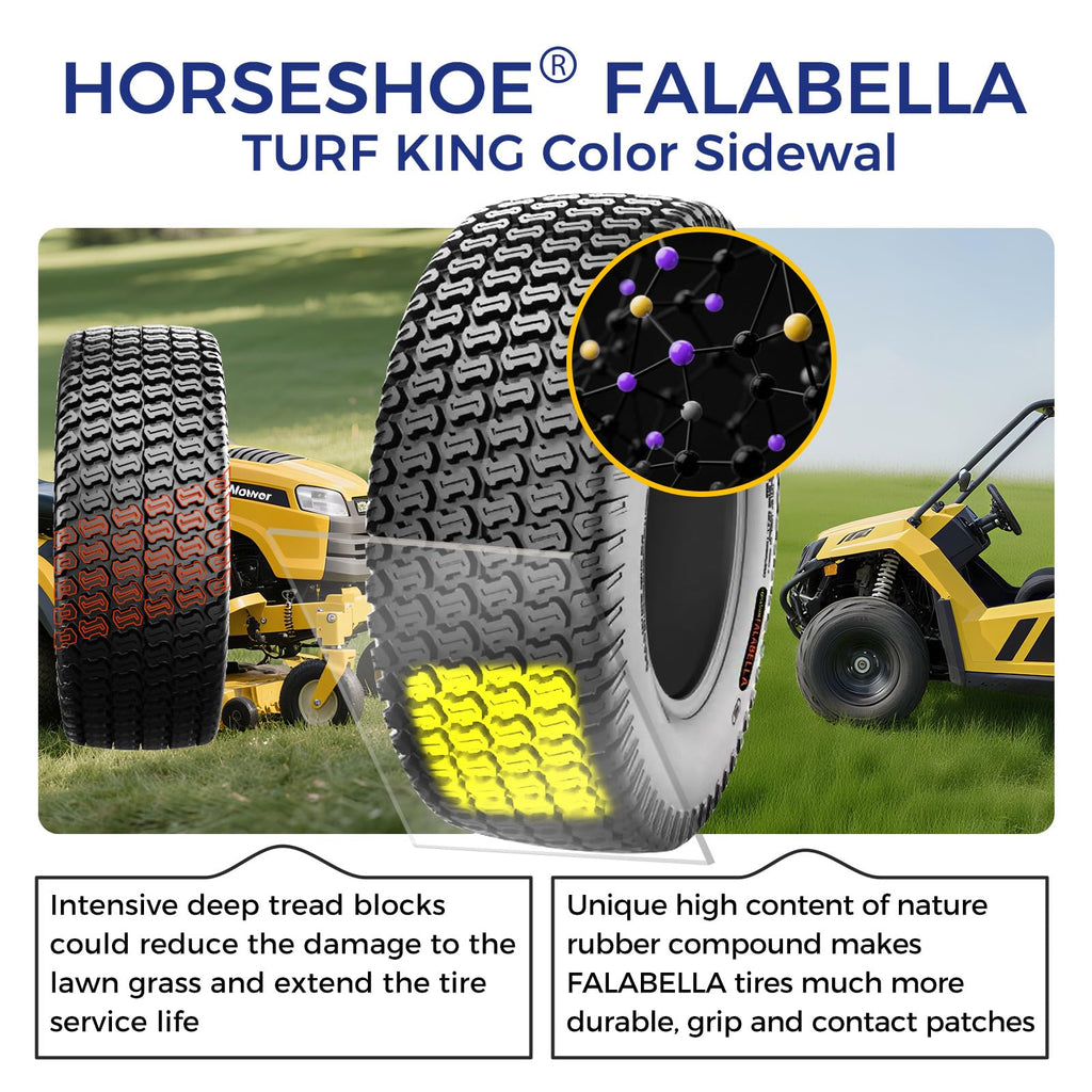 FALABELLA (2-Pcs) 24X9.50-12 6-PLY LRC Lawn Mower 24x9.5x12 Riding Machine Golf Carts 24x9.5-12 Turf Equipment &amp; Tractors Tires, Heavy Duty Turf-King, Color Sidewall