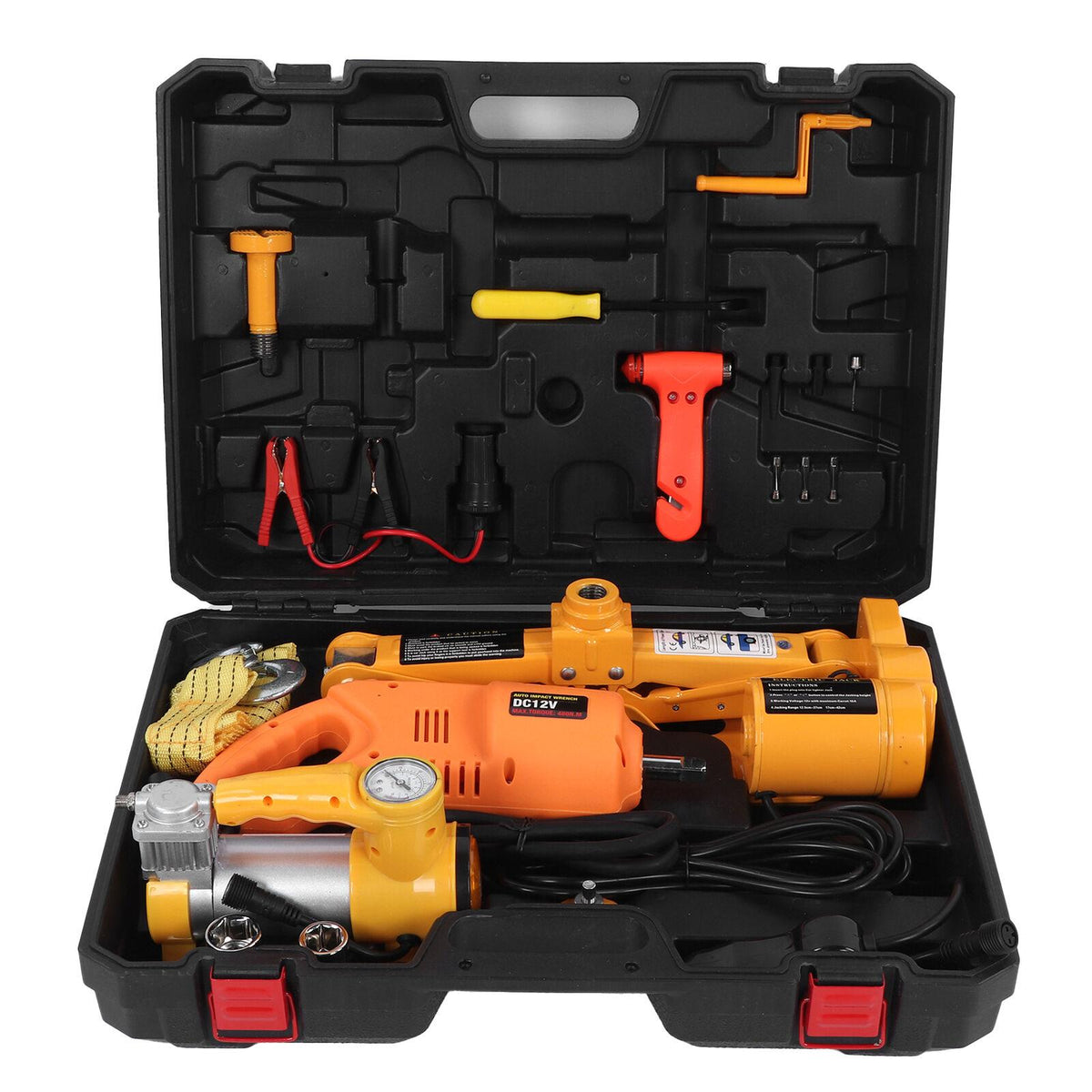 12V Electric Car Jack Tire Lifting Set Tools 17-42cm 3Ton with Air Pump Wrench
