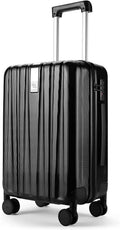 Lightweight Hardside Checked-Medium Luggage with 8 Spinner Silent Wheels, Travel Luggage, Rolling Suitcase TSA Approved, Black, 24-Inch