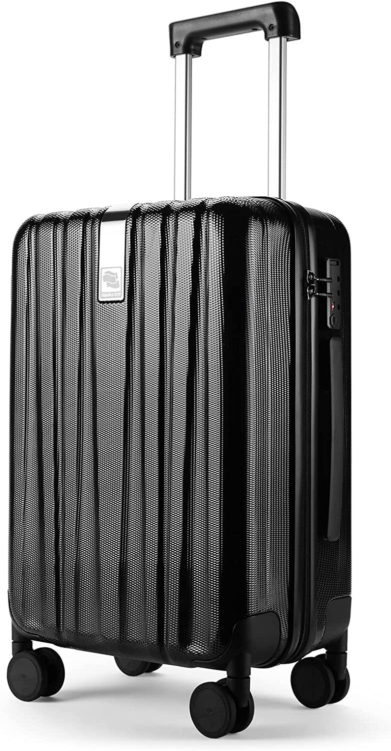 Lightweight Hardside Checked-Medium Luggage with 8 Spinner Silent Wheels, Travel Luggage, Rolling Suitcase TSA Approved, Black, 24-Inch