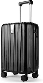Lightweight Hardside Checked-Medium Luggage with 8 Spinner Silent Wheels, Travel Luggage, Rolling Suitcase TSA Approved, Black, 24-Inch