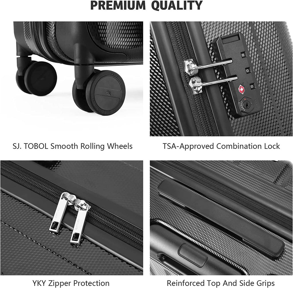Lightweight Hardside Checked-Medium Luggage with 8 Spinner Silent Wheels, Travel Luggage, Rolling Suitcase TSA Approved, Black, 24-Inch