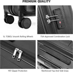 Lightweight Hardside Checked-Medium Luggage with 8 Spinner Silent Wheels, Travel Luggage, Rolling Suitcase TSA Approved, Black, 24-Inch