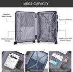 Lightweight Hardside Checked-Medium Luggage with 8 Spinner Silent Wheels, Travel Luggage, Rolling Suitcase TSA Approved, Black, 24-Inch