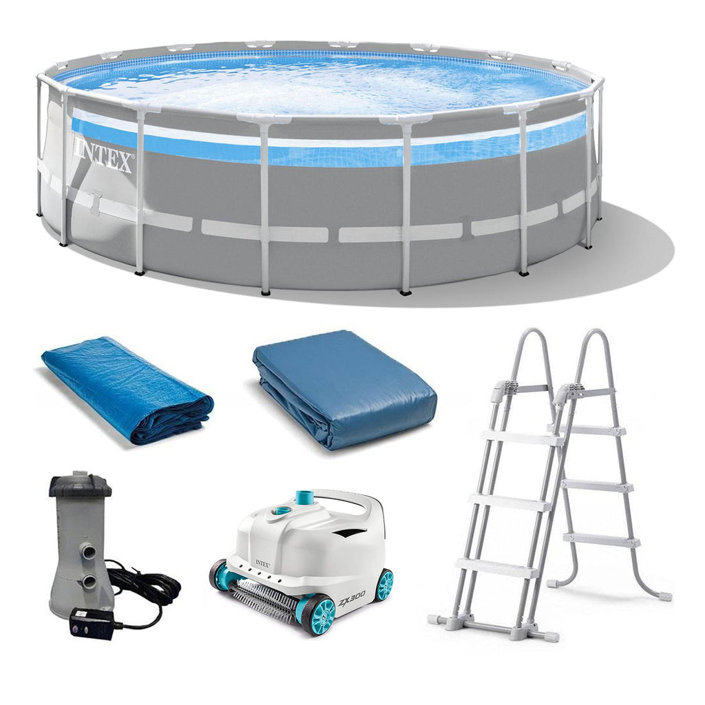 26729EH 16 Foot by 48 Inch Clearview Prism Frame Above Ground Swimming Pool with Filter Pump, Ladder, Cover, Ground Cloth