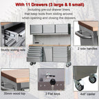 72 inch Rolling Tool Chest with 11 Drawers + 3 Upper Cabinets,  Steel Lockable Tool Cabinet with 6 Blue StoraBins & Power Strip, Assembled Tool Box for Gara(1 × HTC7214W1)