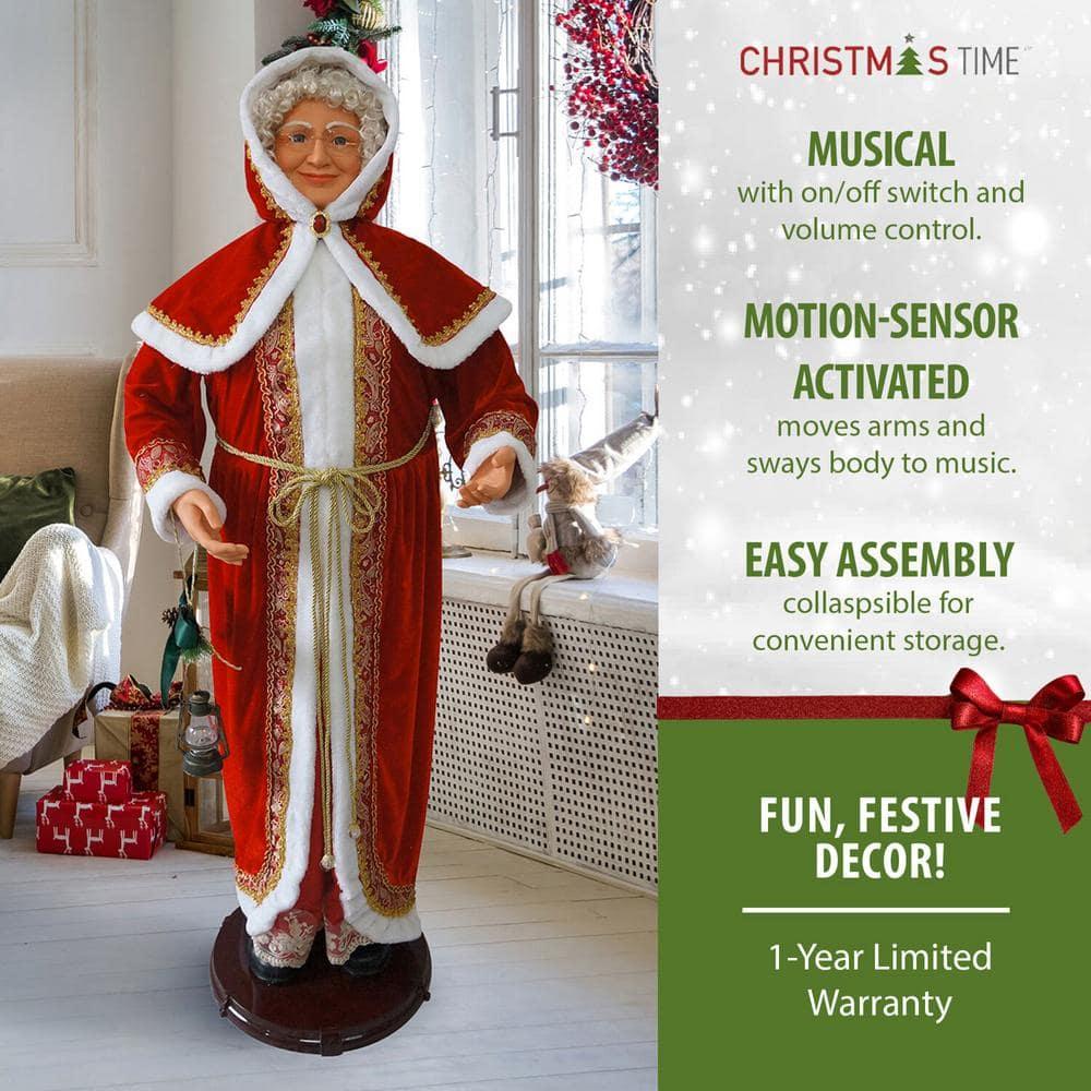 58 in. Christmas Dancing Mrs. Claus with Hooded Cloak and Lantern