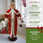 58 in. Christmas Dancing Mrs. Claus with Hooded Cloak and Lantern