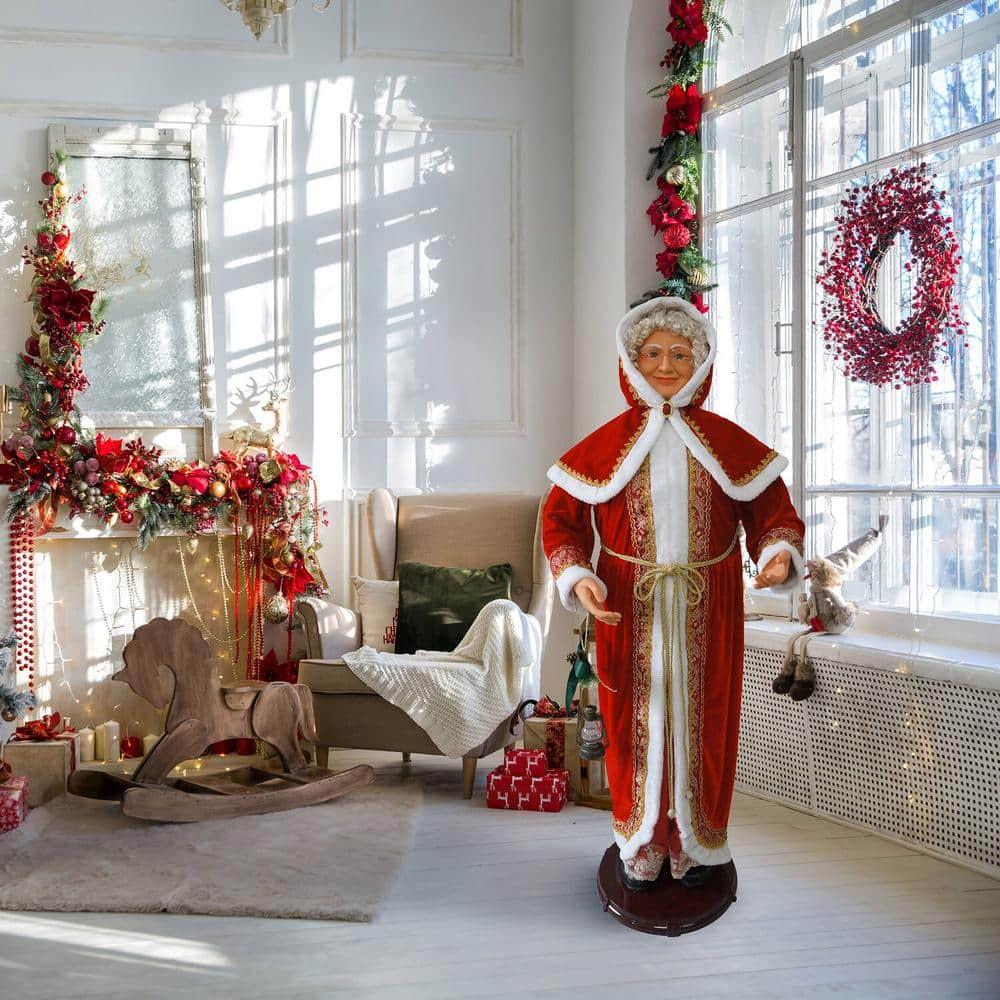 58 in. Christmas Dancing Mrs. Claus with Hooded Cloak and Lantern
