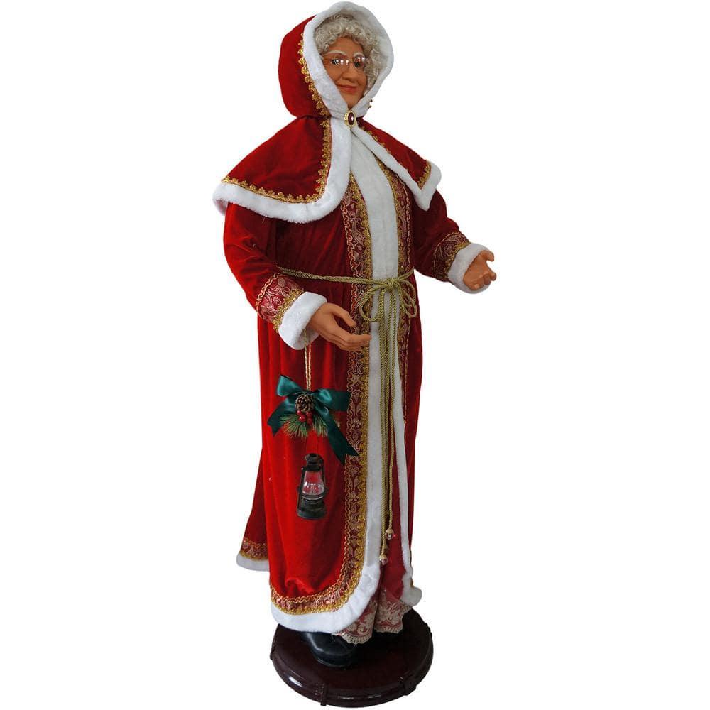 58 in. Christmas Dancing Mrs. Claus with Hooded Cloak and Lantern