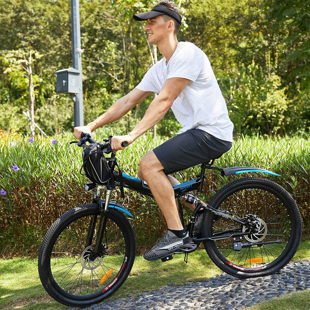 Aceshin 26'' Folding Electric Mountain Bike 250W Electric Bicycle with Removable LarCapacity Lithium-Ion Battery, Professional 21 Speed Gears