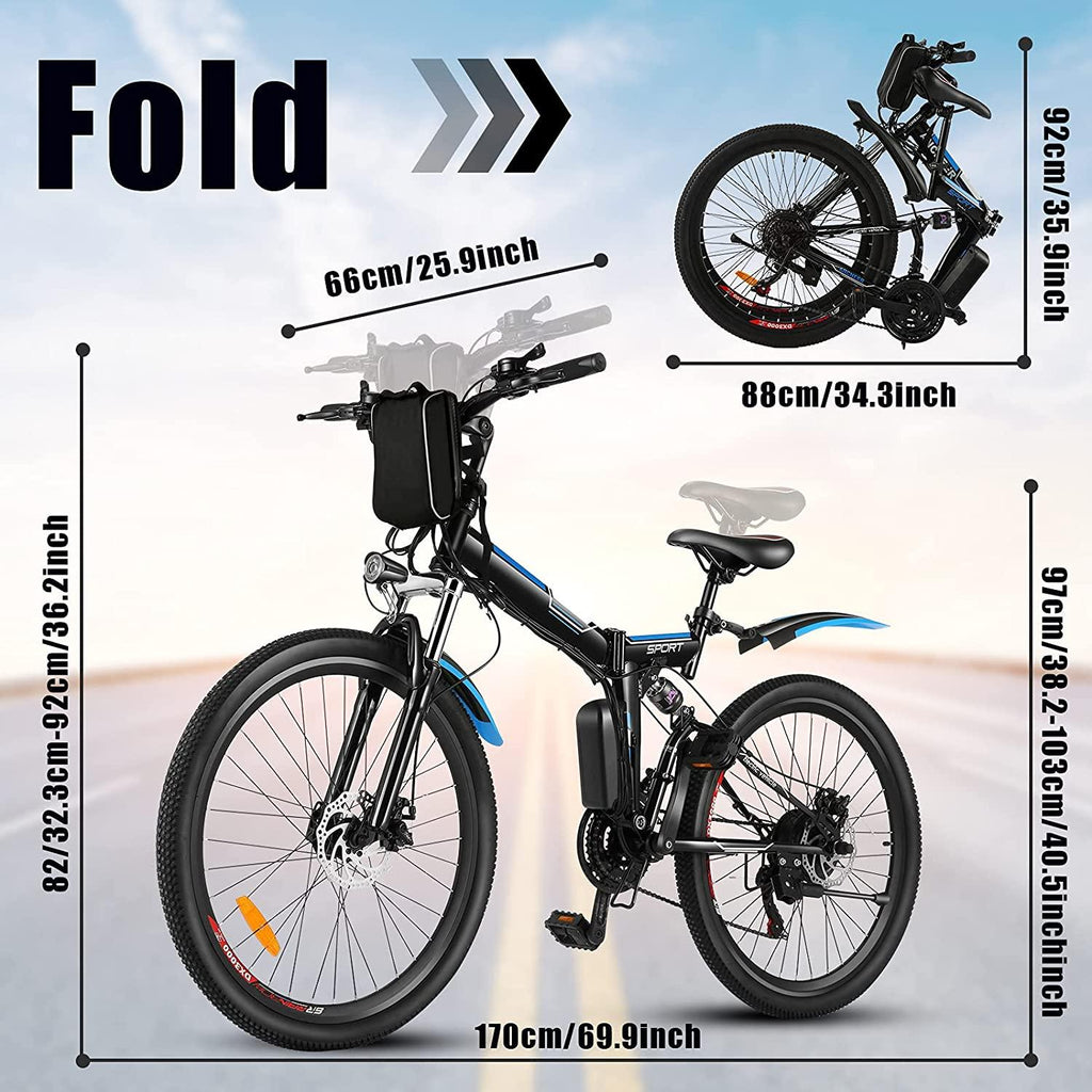 Aceshin 26'' Folding Electric Mountain Bike 250W Electric Bicycle with Removable LarCapacity Lithium-Ion Battery, Professional 21 Speed Gears