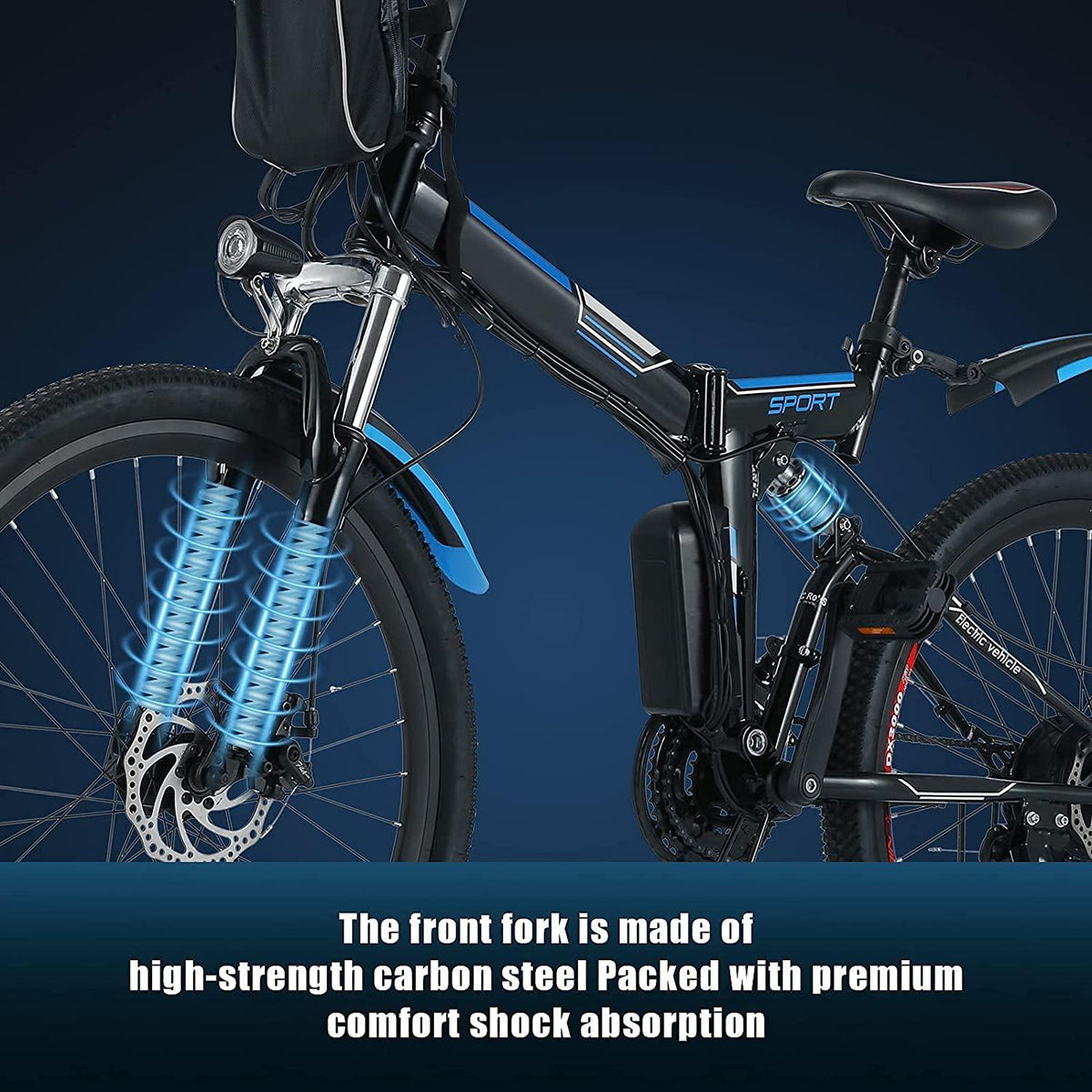 Aceshin 26'' Folding Electric Mountain Bike 250W Electric Bicycle with Removable LarCapacity Lithium-Ion Battery, Professional 21 Speed Gears